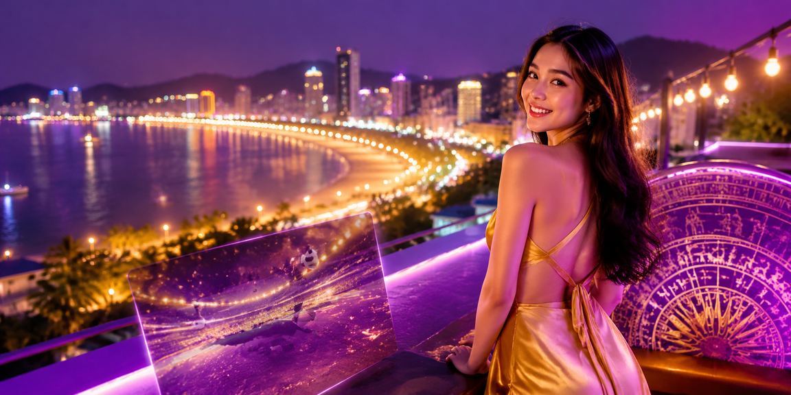 Màn hình cá cược thể thao ánh đèn neon tại Quy Nhơn ban đêm